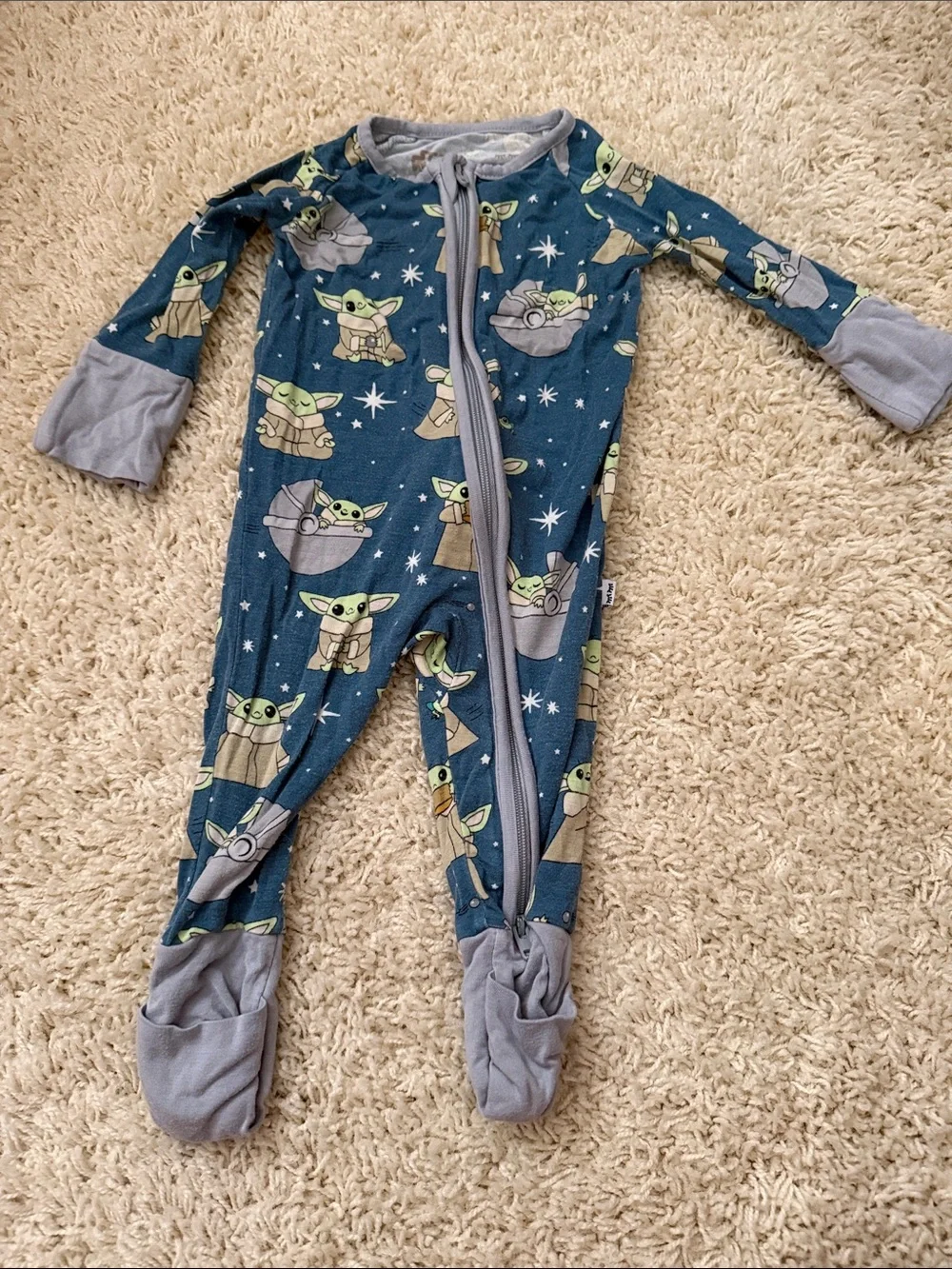 Little Sleepies Blue Grogu Print Footed One-Piece